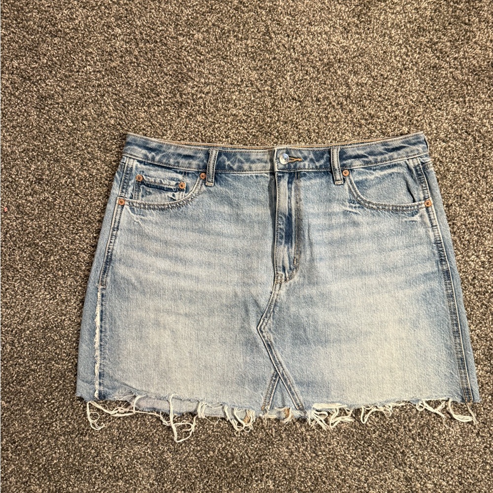American Eagle Outfitters Light Blue Frayed Mini Skirt